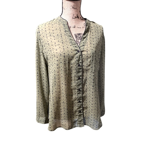 bar lll Long Sleeve Sheer Olive Green Navy Blouse Boho Delicate Hippie Flowy - Picture 1 of 7